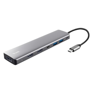 HUB DockStation Trust Dalyx USB-C, 7 em 1, para 2x HDMI, DisplayPort, 2x USB-A 3.2 Gen 1, USB-C 3.2 Gen 1, USB-C PD 100W - 25661 HUB DockStation Trust Dalyx USB-C, 7 em 1, para 2x HDMI, DisplayPort, 2x USB-A 3.2 Gen 1, USB-C 3.2 Gen 1, USB-C PD 100W - 25661