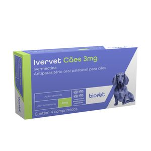 Antiparasitário Ivervet Cães 3mg Biovet - 4 comprimidos Antiparasitário Ivervet Cães 3mg Biovet - 4 comprimidos