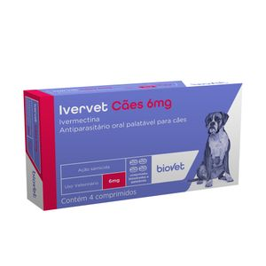 Antiparasitário Ivervet Cães 6mg Biovet - 4 comprimidos Antiparasitário Ivervet Cães 6mg Biovet - 4 comprimidos