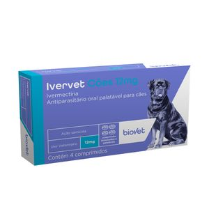 Antiparasitário Ivervet Cães 12mg Biovet - 4 comprimidos Antiparasitário Ivervet Cães 12mg Biovet - 4 comprimidos