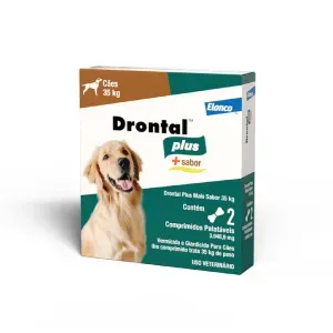 Vermífugo Drontal Plus + Sabor para Cães 35kg - 2 Comprimidos Vermífugo Drontal Plus + Sabor para Cães 35kg - 2 Comprimidos