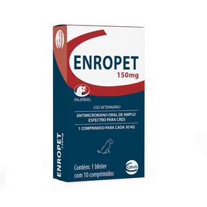 Antibiótico Enropet 150 mg Ceva para Cães - 10 comprimidos Antibiótico Enropet 150 mg Ceva para Cães - 10 comprimidos