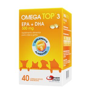 Suplemento para Cães e Gatos Omega Top 3 500 mg - 40 Cápsulas Suplemento para Cães e Gatos Omega Top 3 500 mg - 40 Cápsulas