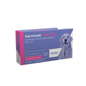 Vermífugo Vermivet Plus 2,0 g Biovet - 2 comprimidos Vermífugo Vermivet Plus 2,0 g Biovet - 2 comprimidos