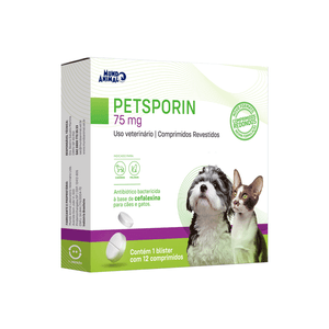 Petsporin 75mg Antibiótico para Cães e Gatos - 12 comprimidos Petsporin 75mg Antibiótico para Cães e Gatos - 12 comprimidos