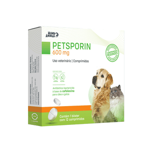 Petsporin 600mg Antibiótico para Cães e Gatos - 12 comprimidos Petsporin 600mg Antibiótico para Cães e Gatos - 12 comprimidos