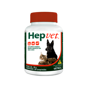 Hepvet Suplemento Vitamínico para Cães e Gatos - 30 comprimidos Hepvet Suplemento Vitamínico para Cães e Gatos - 30 comprimidos