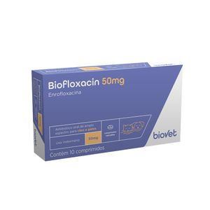 Antibiótico Biofloxacin 50mg Biovet para Cães e Gatos - 10 comprimidos Antibiótico Biofloxacin 50mg Biovet para Cães e Gatos - 10 comprimidos