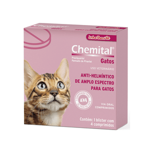 Chemital Anti-helmíntico para Gatos - 4 comprimidos Chemital Anti-helmíntico para Gatos - 4 comprimidos