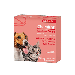 Antibiótico Chemitril 50mg para Cães e Gatos Chemitec - 10 comprimidos Antibiótico Chemitril 50mg para Cães e Gatos Chemitec - 10 comprimidos