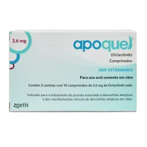 Apoquel 3,6 mg - Tratamento para coceira em Cães - 20 comprimidos Apoquel 3,6 mg - Tratamento para coceira em Cães - 20 comprimidos