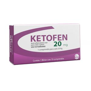 Ketofen 20 mg Anti-inflamatório para Cães e Gatos - 10 comprimidos