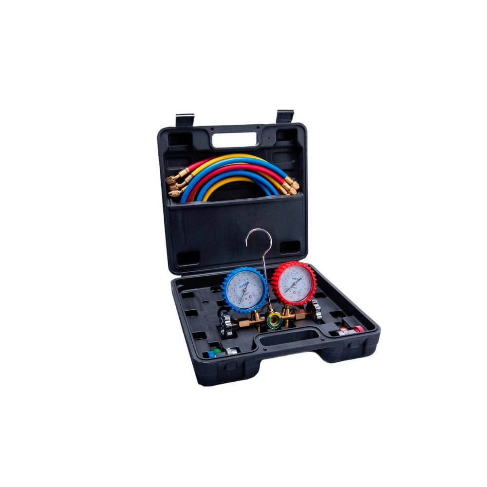 Kit Manifold Automotivo com Visor e Jogo de Mangueiras 1/4 pol 150cm para R134A/22/404 Hulter HT5536AF Kit Manifold Automotivo com Visor e Jogo de Mangueiras 1/4 pol 150cm para R134A/22/404 Hulter HT5536AF