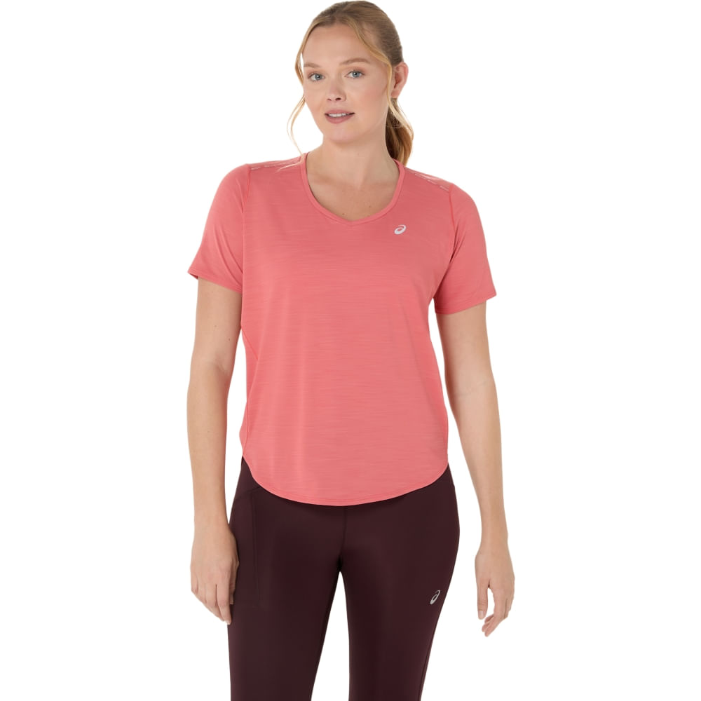 Camiseta ASICS Road Gola V - Feminino - Rosa Camiseta ASICS Road Gola V - Feminino - Rosa