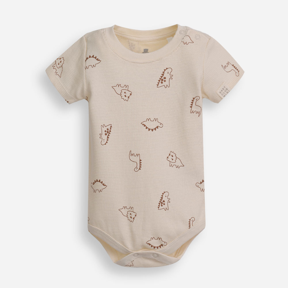 Body infantil de algodão dino texturizado bege Body infantil de algodão dino texturizado bege