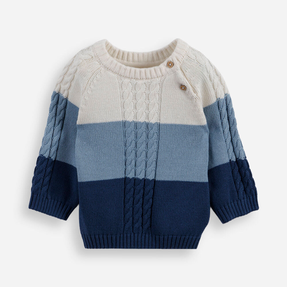 Suéter infantil de tricot texturizado listrado azul escuro Suéter infantil de tricot texturizado listrado azul escuro