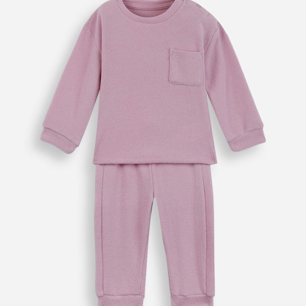 Conjunto infantil longo de moletom canelado lilás Conjunto infantil longo de moletom canelado lilás