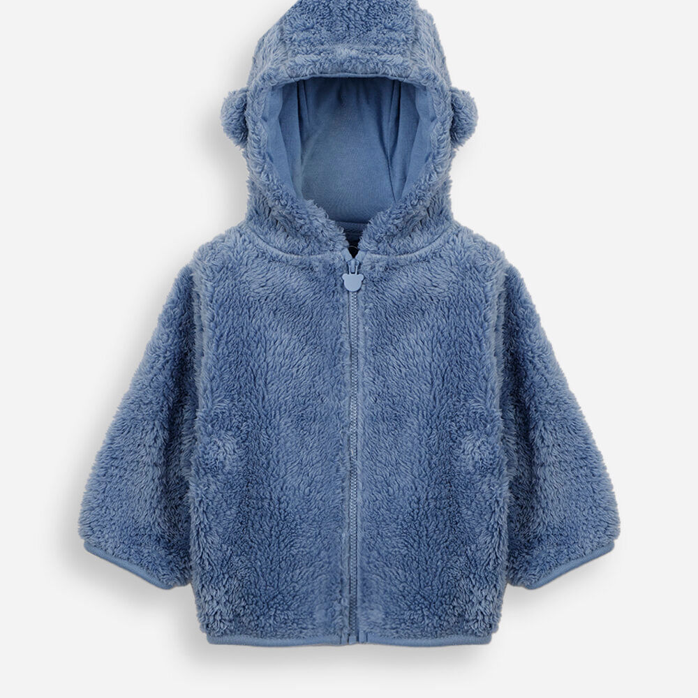 Casaco infantil de pelúcia com capuz e orelhas azul Casaco infantil de pelúcia com capuz e orelhas azul