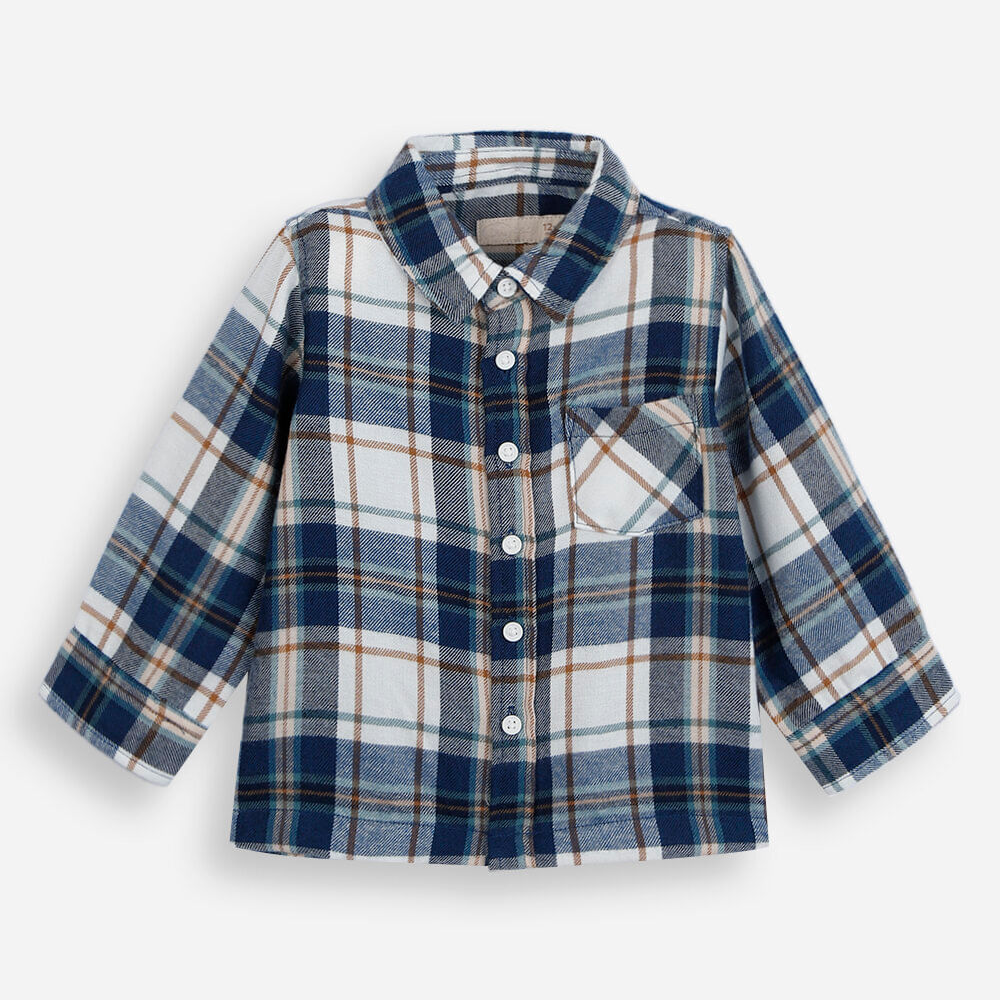 Camisa infantil com viscose manga longa xadrez azul Camisa infantil com viscose manga longa xadrez azul
