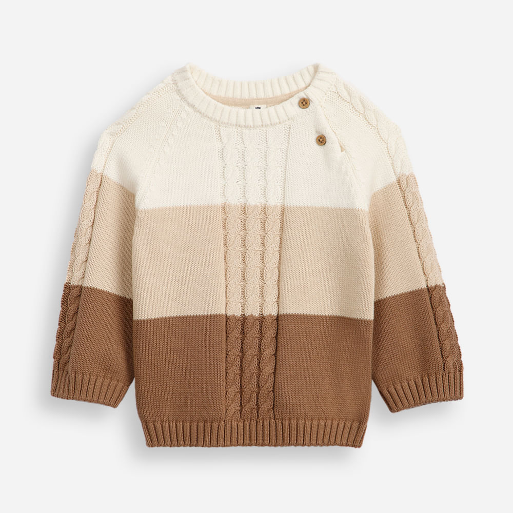 Suéter de tricot infantil texturizado e listrado bege Suéter de tricot infantil texturizado e listrado bege