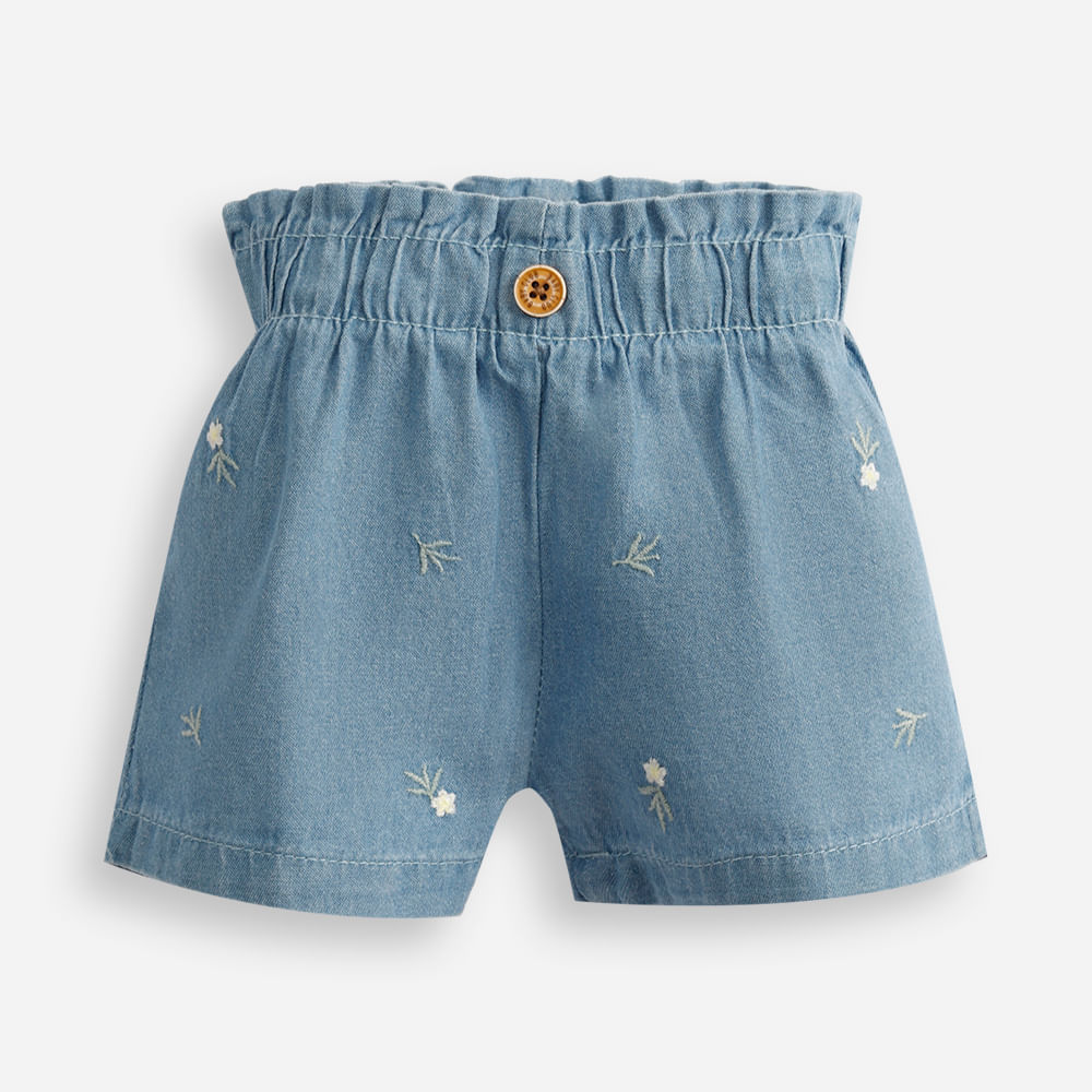 Short clochard infantil jeans floral azul Short clochard infantil jeans floral azul
