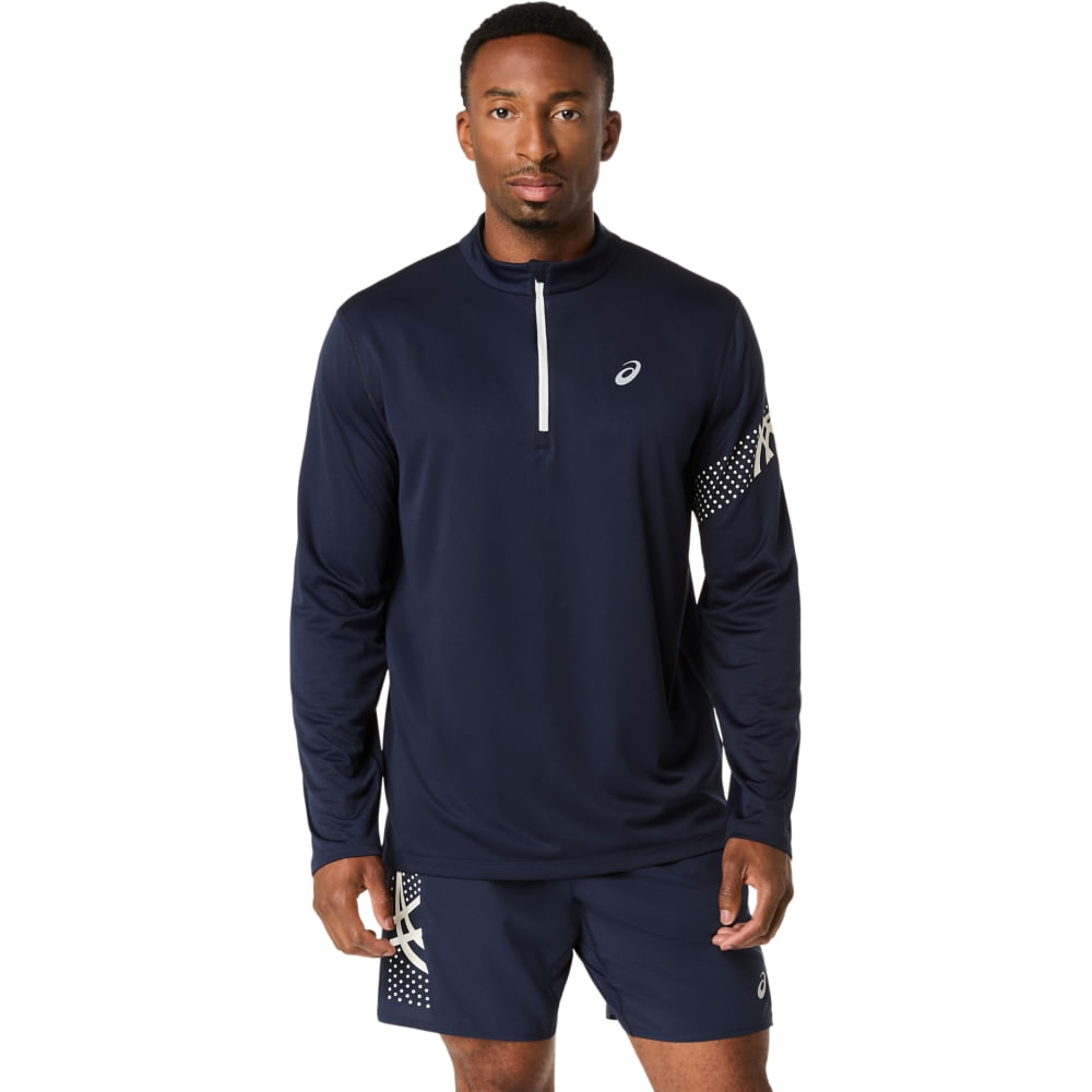 Camiseta Manga Longa Icon Ls 1/2 Zip Top - Azul/Creme Camiseta Manga Longa Icon Ls 1/2 Zip Top - Azul/Creme