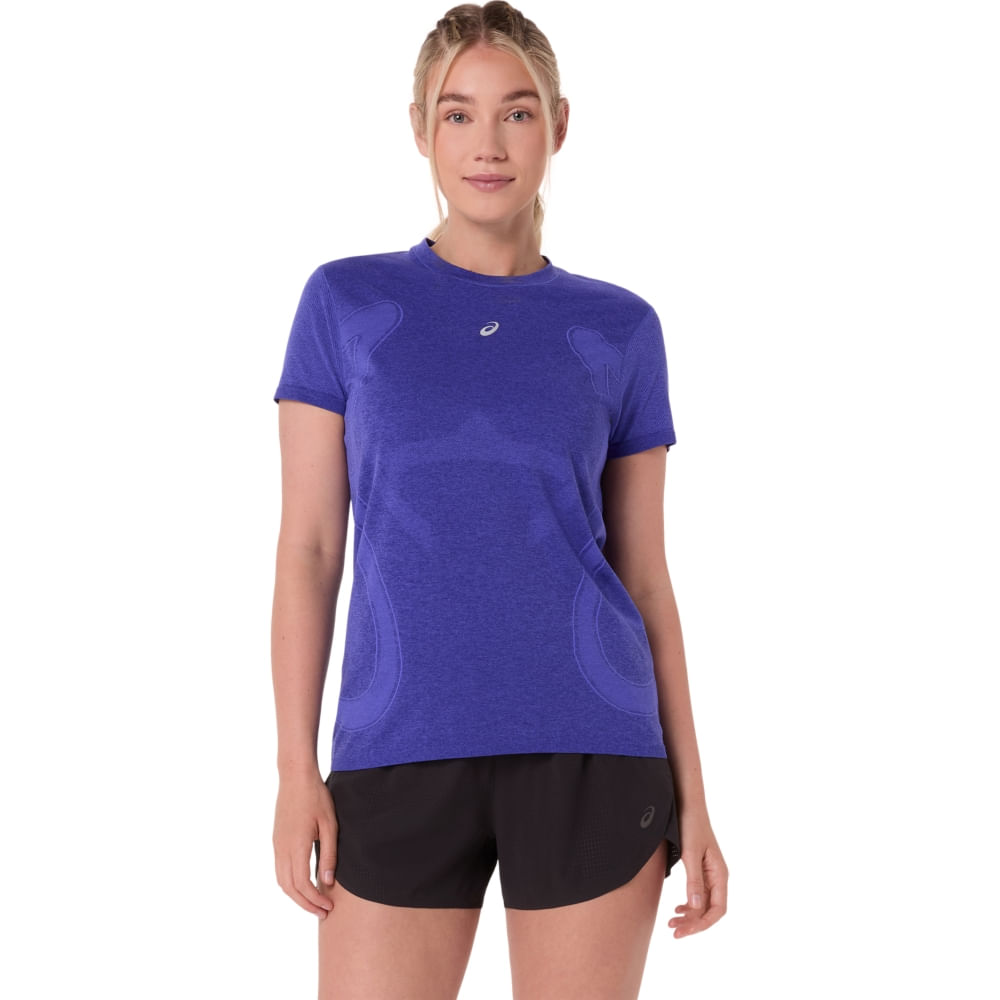 Camiseta ASICS Road Seamless - Feminino - Azul/Roxo Camiseta ASICS Road Seamless - Feminino - Azul/Roxo