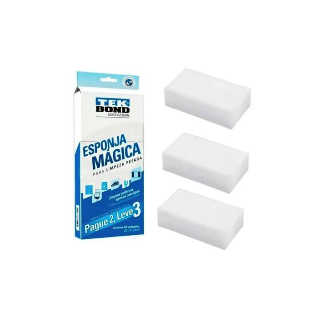 Kit 3 Unidades Esponja Mágica Tekbond Limpeza Pesada Kit 3 Unidades Esponja Mágica Tekbond Limpeza Pesada