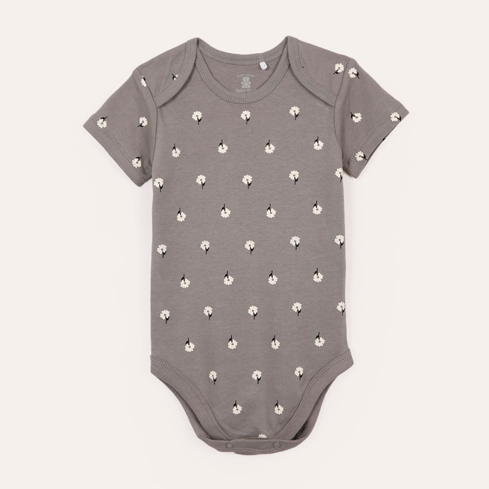 Body de algodão infantil floral cinza Body de algodão infantil floral cinza