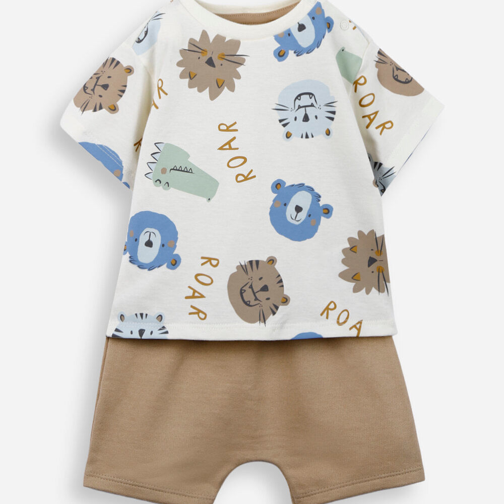 Conjunto infantil de algodão estampado off white Conjunto infantil de algodão estampado off white