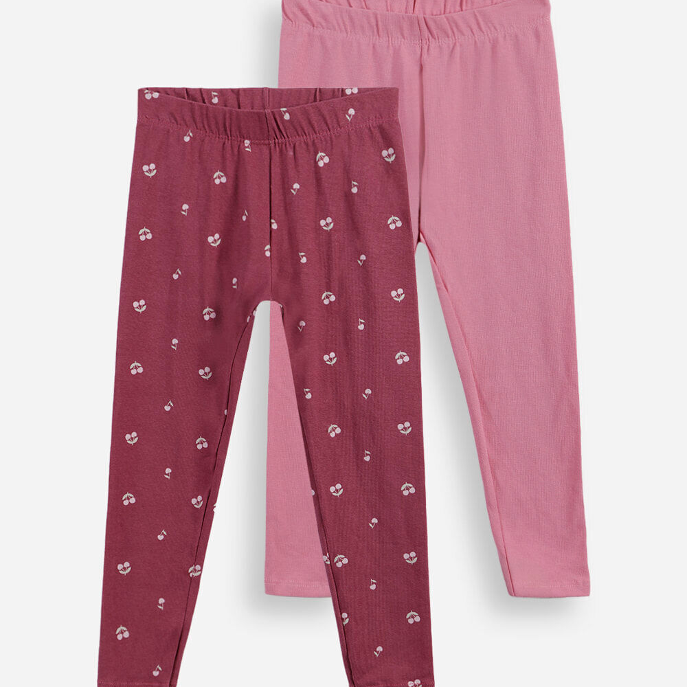 Kit de 2 calças legging infantil de algodão cerejas multicor Kit de 2 calças legging infantil de algodão cerejas multicor