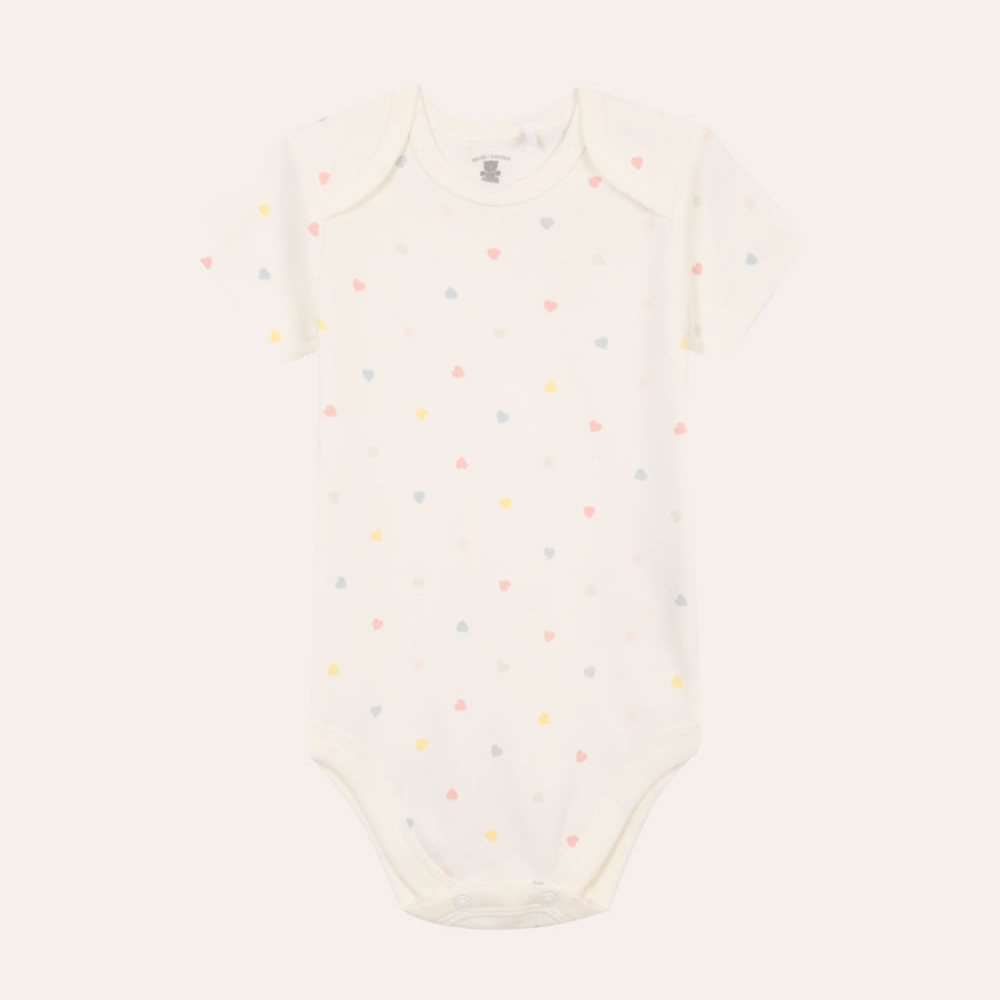 Body de algodão infantil coração off white Body de algodão infantil coração off white