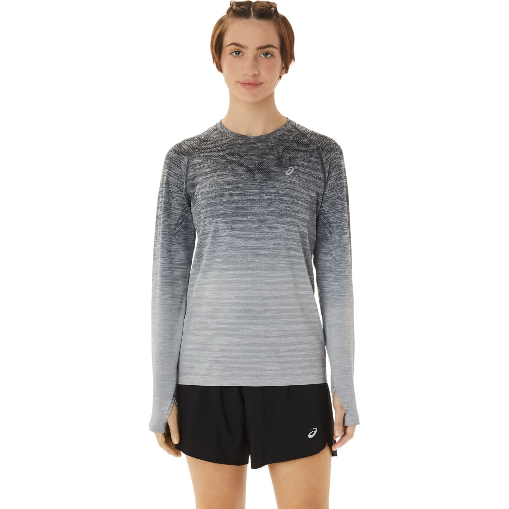 Camiseta ASICS Manga Longa Seamless - Feminino - Cinza/Cinza Camiseta ASICS Manga Longa Seamless - Feminino - Cinza/Cinza