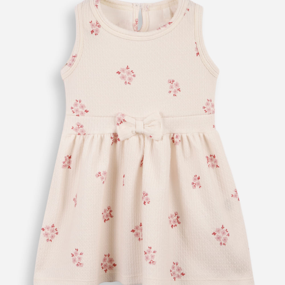 Vestido infantil texturizado floral off white Vestido infantil texturizado floral off white