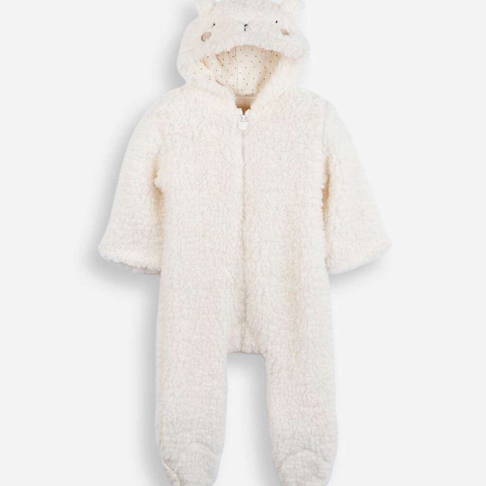 Macacão infantil com capuz ovelha off white Macacão infantil com capuz ovelha off white