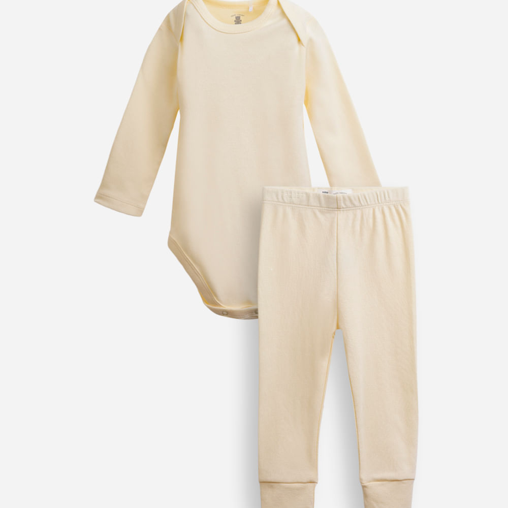 Conjunto body e calça infantil algodão essencial amarelo Conjunto body e calça infantil algodão essencial amarelo