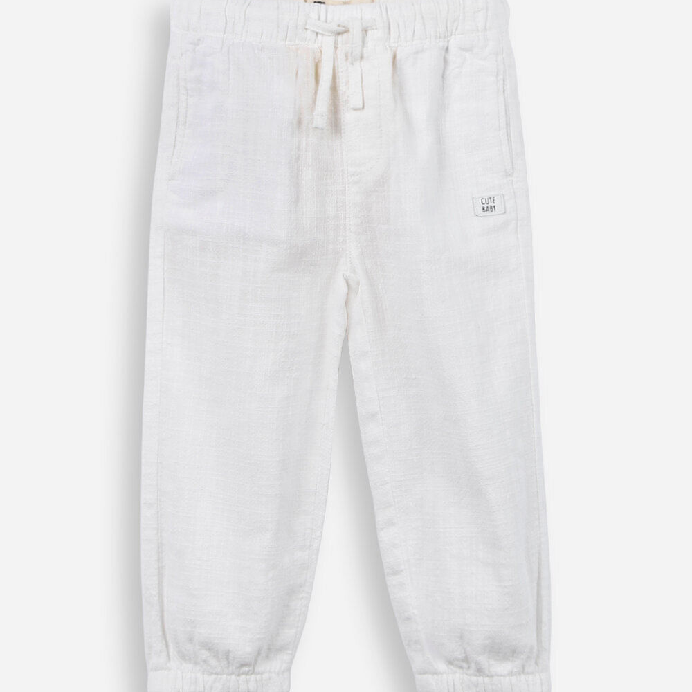 Calça infantil de algodão com bolsos off white Calça infantil de algodão com bolsos off white