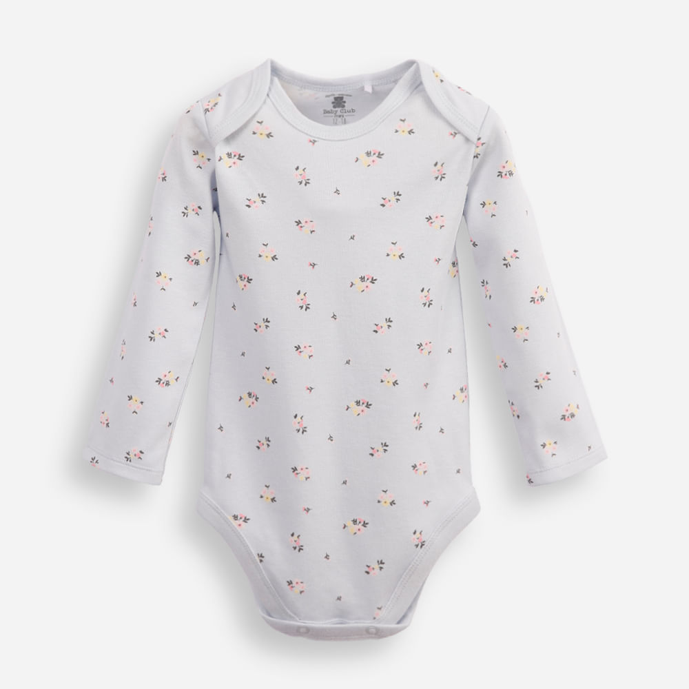 Body infantil de algodão manga longa floral azul Body infantil de algodão manga longa floral azul