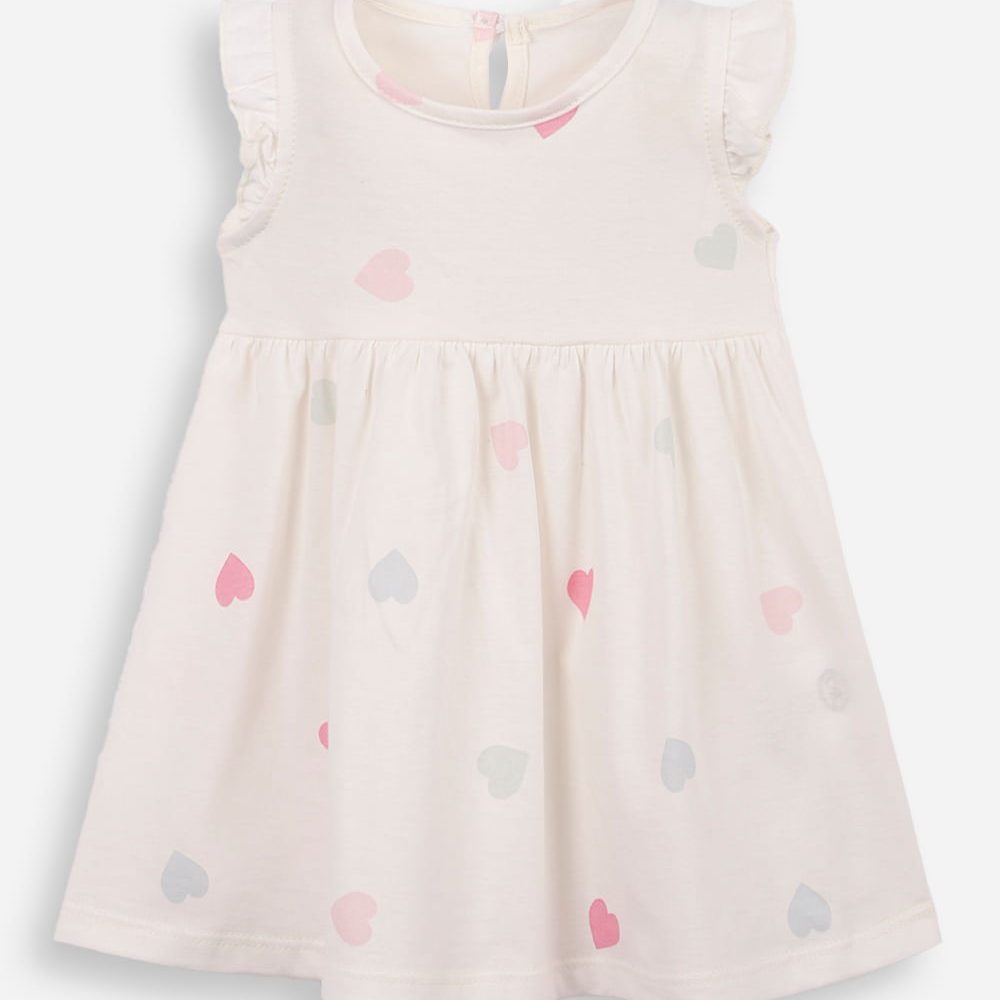 Vestido infantil de algodão manga curta corações off white Vestido infantil de algodão manga curta corações off white