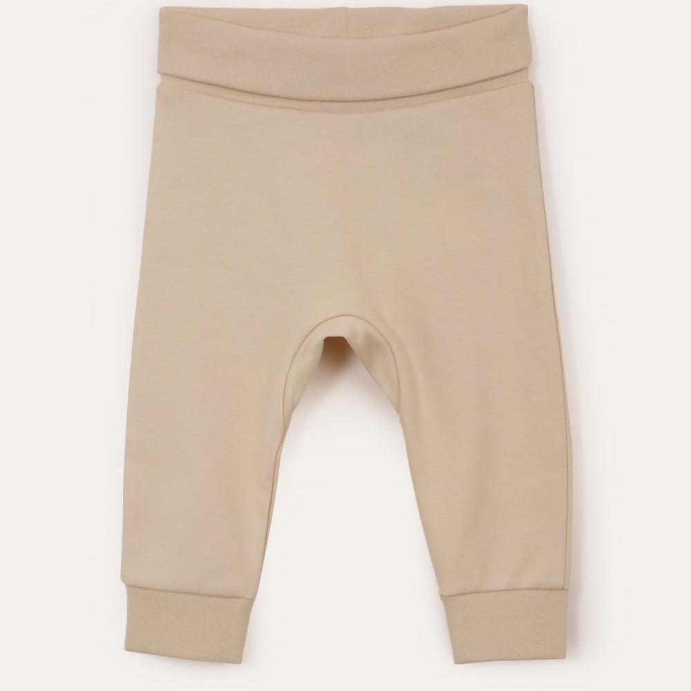 Calça saruel infantil de algodão peruano cós e barra dobrável bege Calça saruel infantil de algodão peruano cós e barra dobrável bege