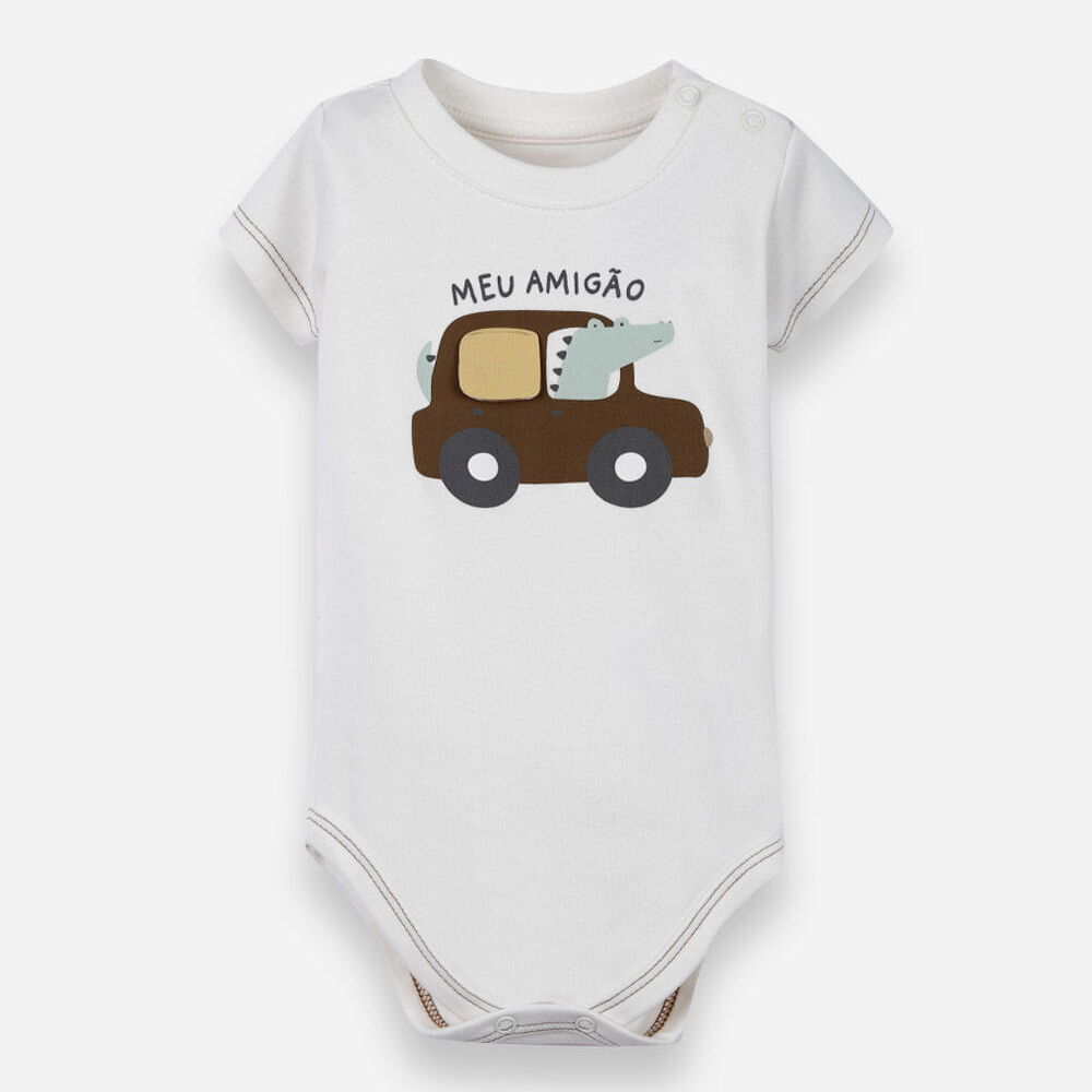 Body infantil de algodão estampado off white Body infantil de algodão estampado off white