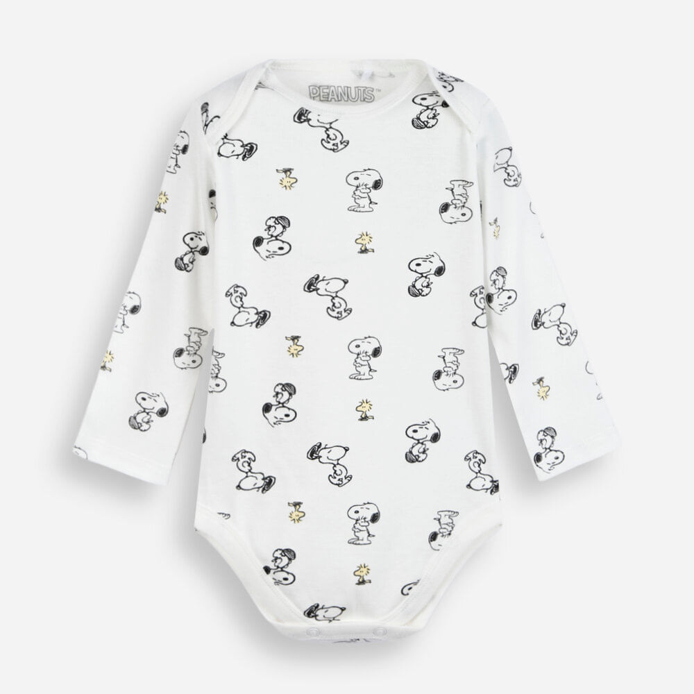 Body infantil de algodão manga longa snoopy off white Body infantil de algodão manga longa snoopy off white