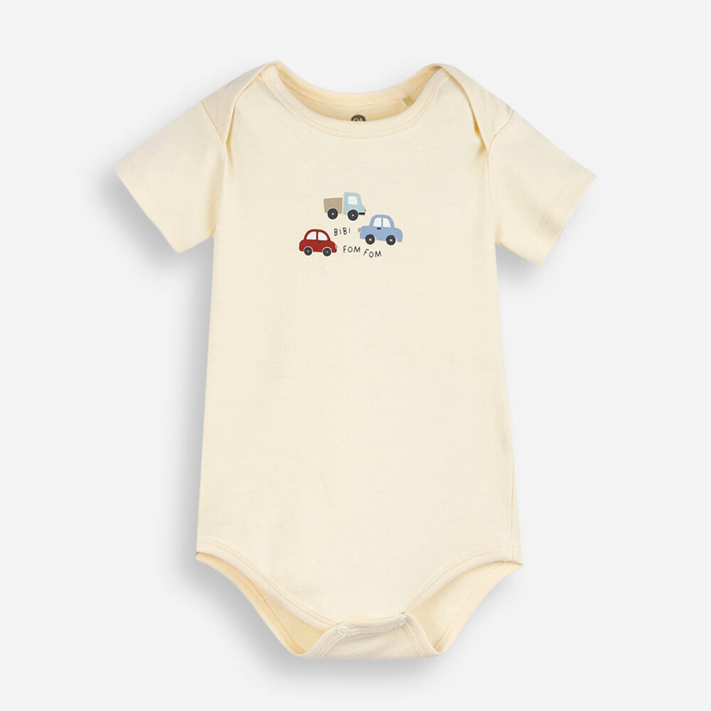 Body infantil de algodão carrinhos amarelo Body infantil de algodão carrinhos amarelo