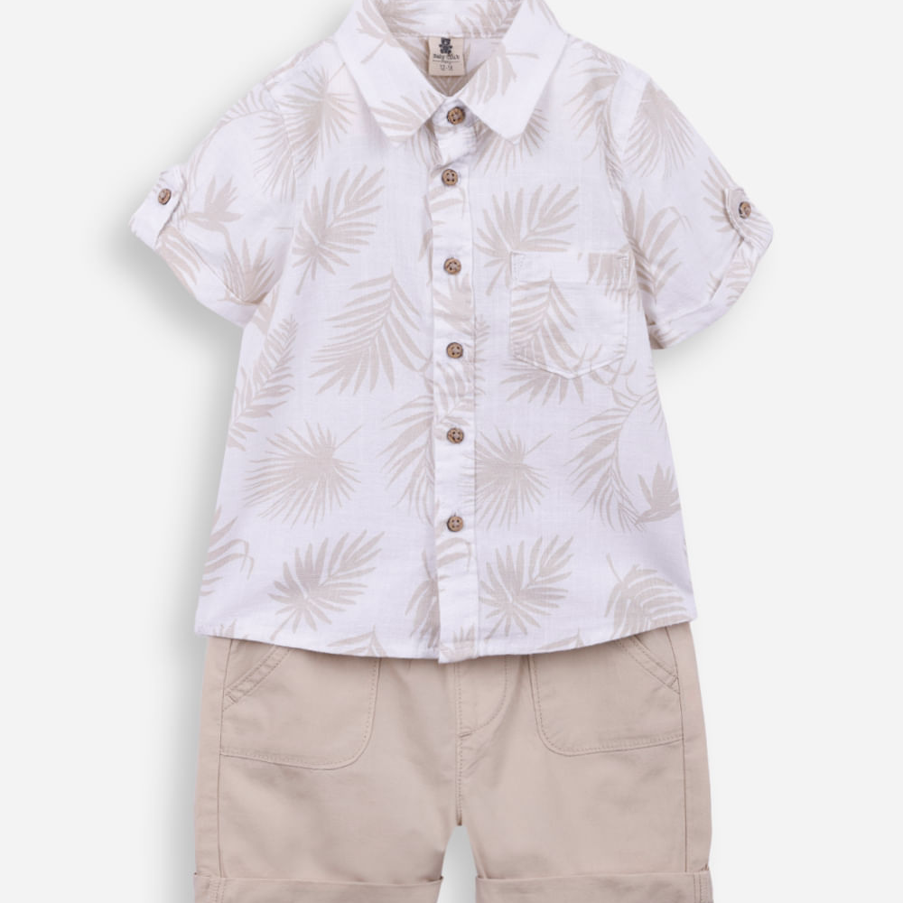 Conjunto curto infantil de algodão folhagem off white Conjunto curto infantil de algodão folhagem off white