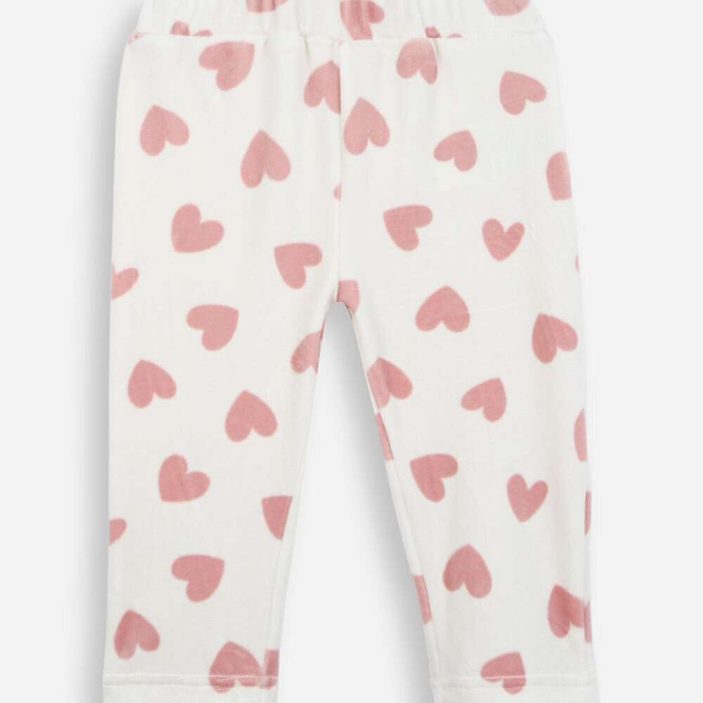 Calça jogger infantil de plush coração off white Calça jogger infantil de plush coração off white