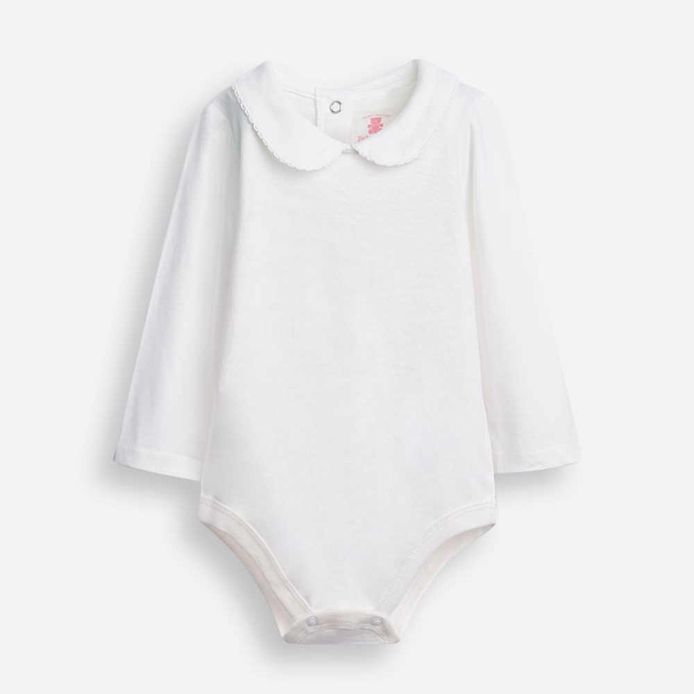 Body infantil gola peter pan com renda off white Body infantil gola peter pan com renda off white