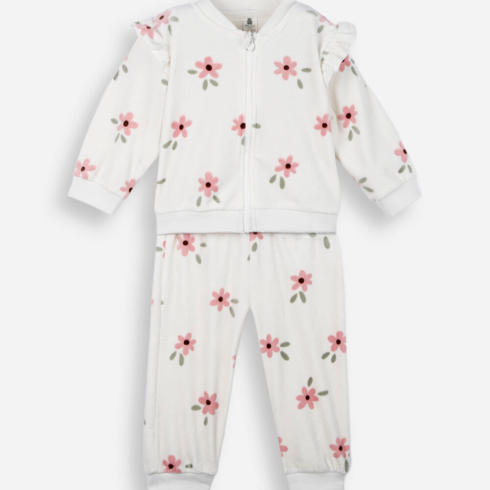 Conjunto longo infantil de plush floral bege Conjunto longo infantil de plush floral bege
