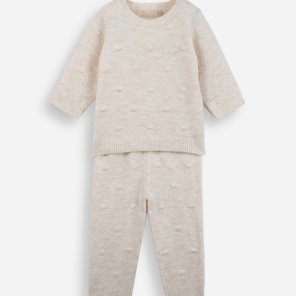 Conjunto infantil tricot bolinhas bege Conjunto infantil tricot bolinhas bege