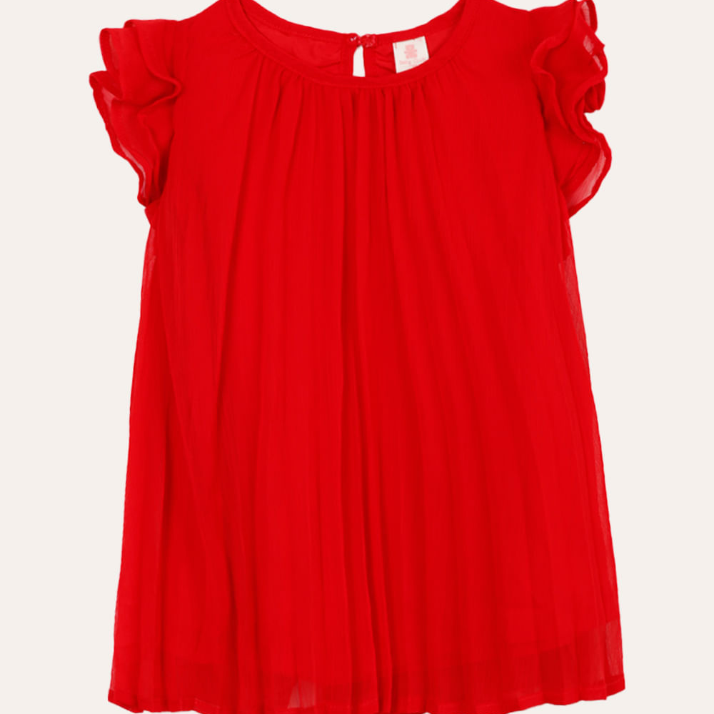 Vestido plissado infantil com babados vermelho Vestido plissado infantil com babados vermelho