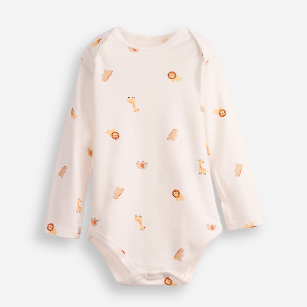 Body infantil de algodão manga longa bichinhos off white Body infantil de algodão manga longa bichinhos off white